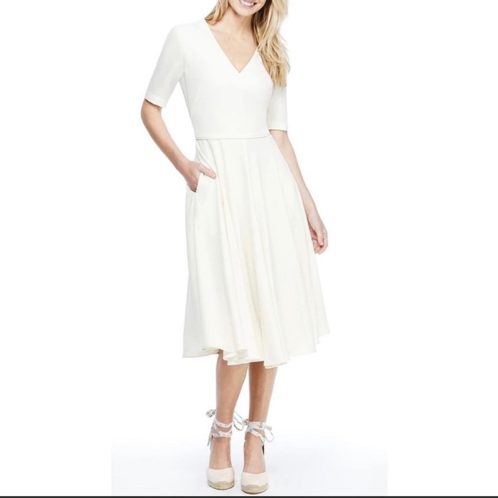 Classic V-Neck White Midi Dress